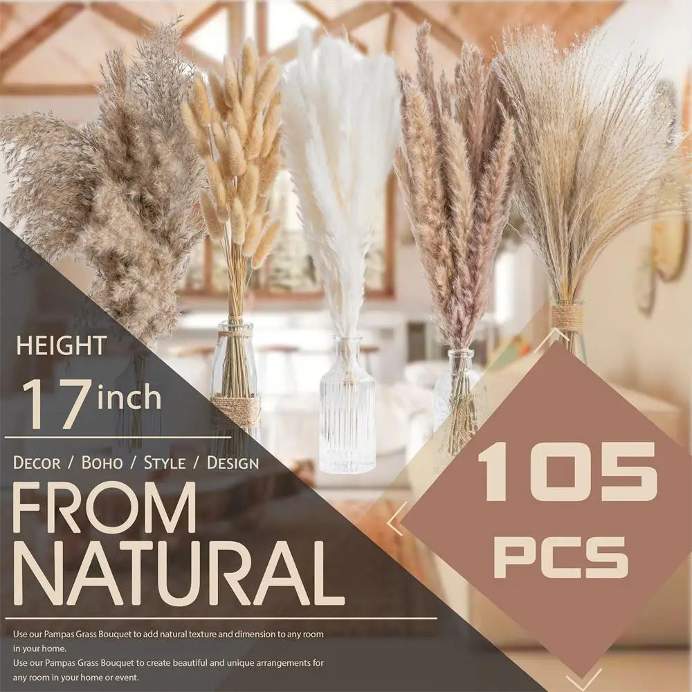 🌾Golden Serenity - Natural Handcrafted Dried Bouquet of Pampas, Reed & Rabbit Tail Grass