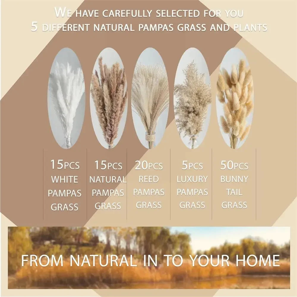 🌾Golden Serenity - Natural Handcrafted Dried Bouquet of Pampas, Reed & Rabbit Tail Grass