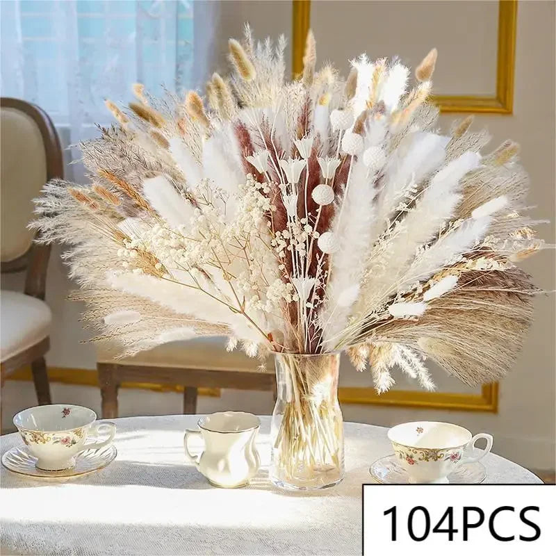 🌿 Crimson Whisper - Natural Handcrafted Dried Bouquet of Pampas, Reed & Rabbit Tail Grass