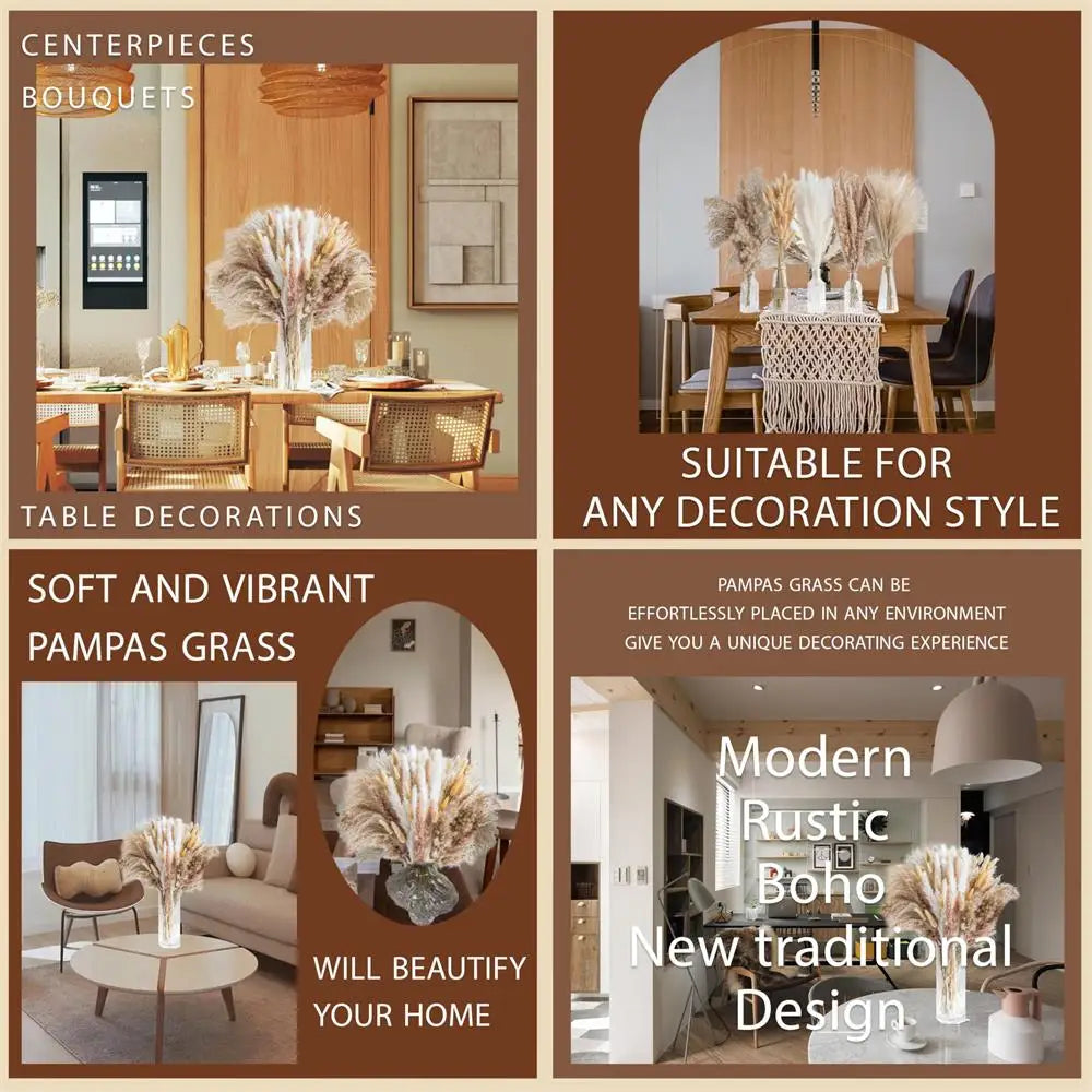 🍂 Feathered Elegance - Natural Handcrafted Dried Bouquet of Pampas, Reed & Rabbit Tail Grass