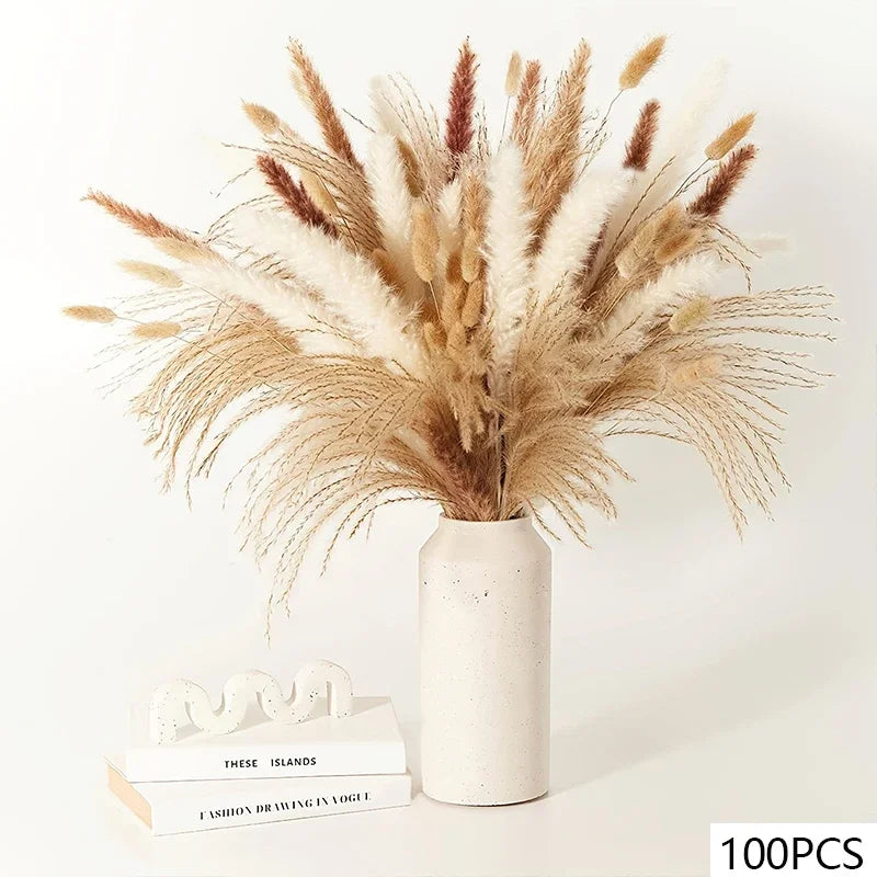🌟 Ruby Radiance - Natural Handcrafted Dried Bouquet of Pampas, Reed & Rabbit Tail Grass