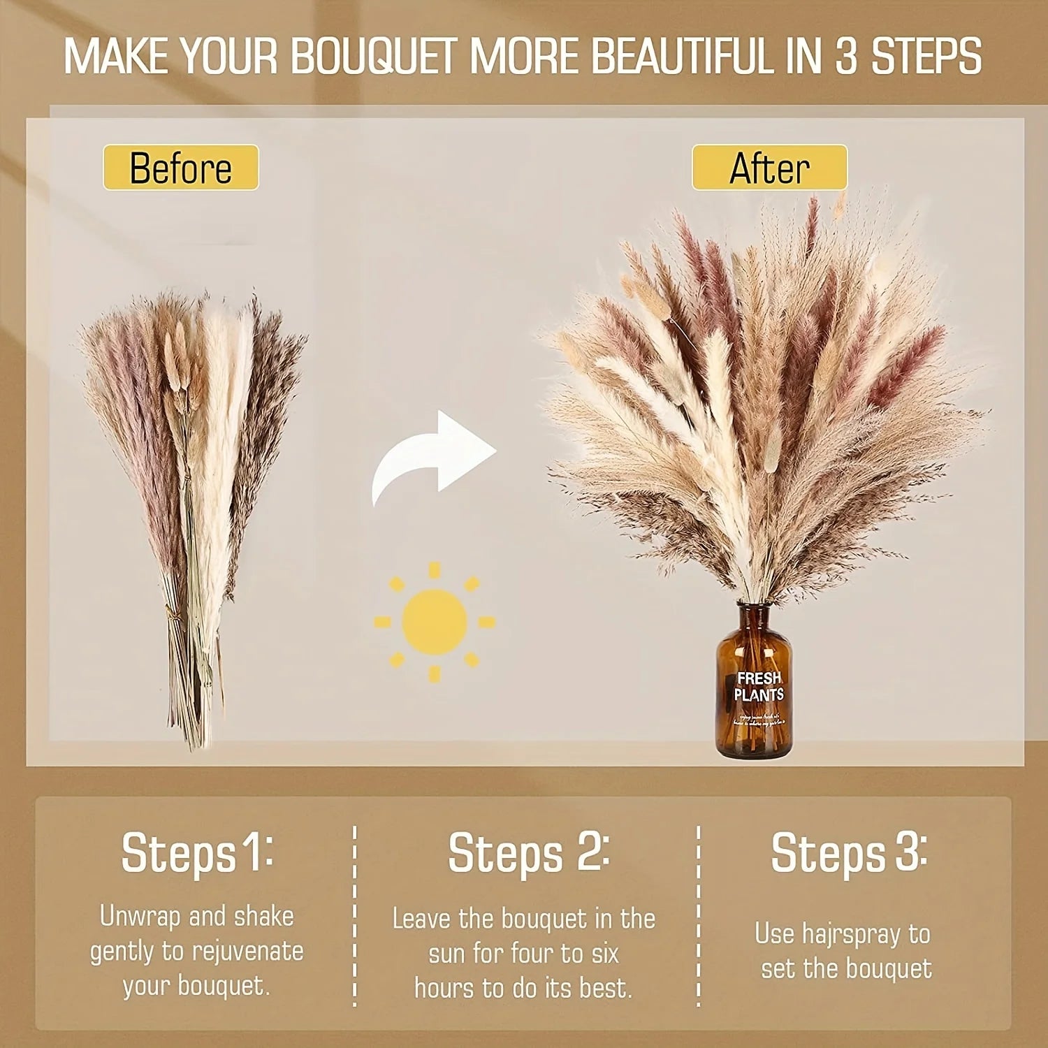 🍂 Feathered Elegance - Natural Handcrafted Dried Bouquet of Pampas, Reed & Rabbit Tail Grass